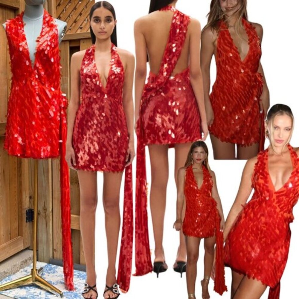 🆕 MISHA COLLECTION 🧿 NWOT Red Sapphire Sequins Mini Dress, Sz XL - US 10